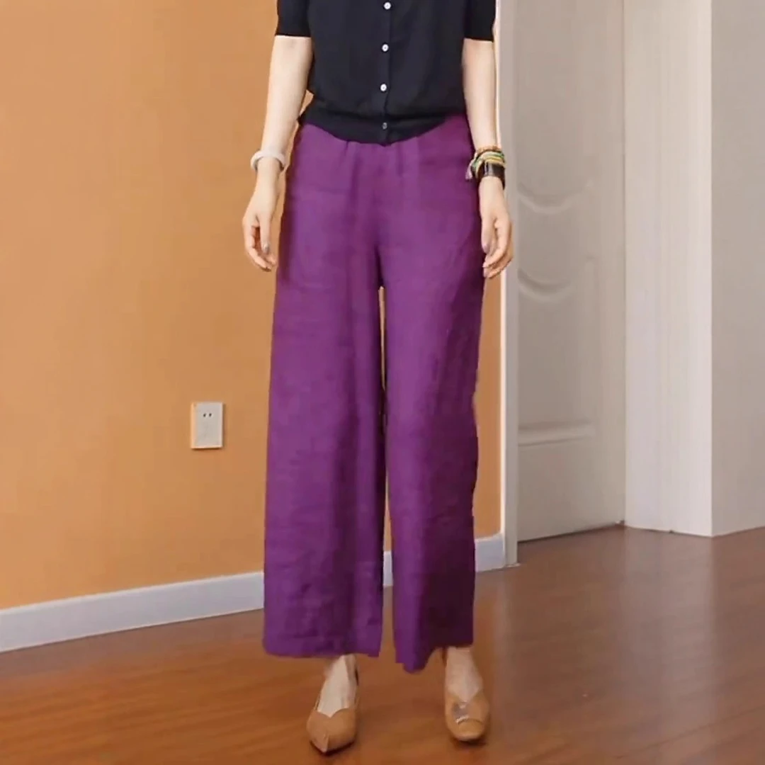 亚麻阔腿裤女夏薄款2025新款凉凉裤高腰显瘦宽松松弛感妈妈休闲裤