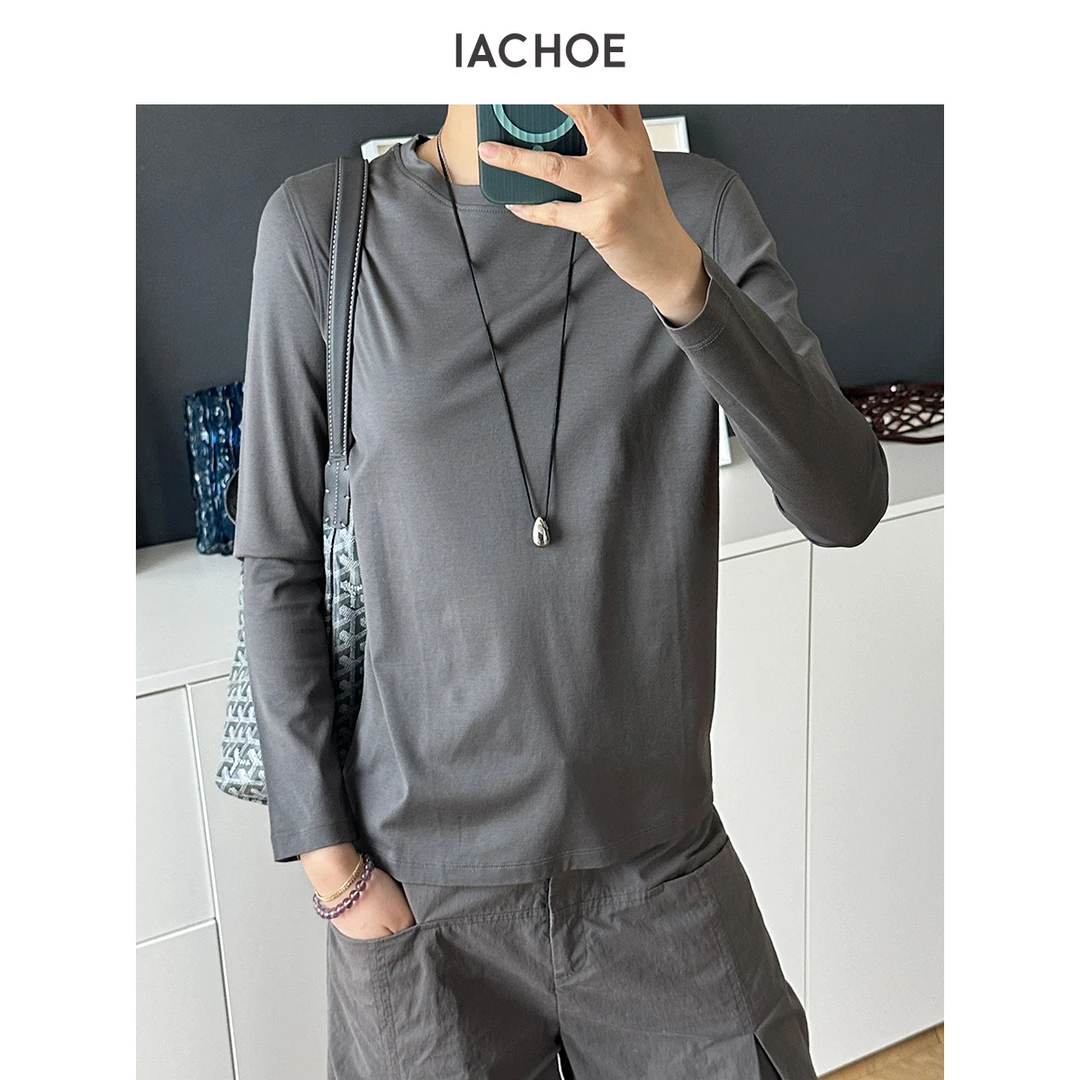 IACHOE 含桑蚕丝成分灰色长袖T恤3521501004