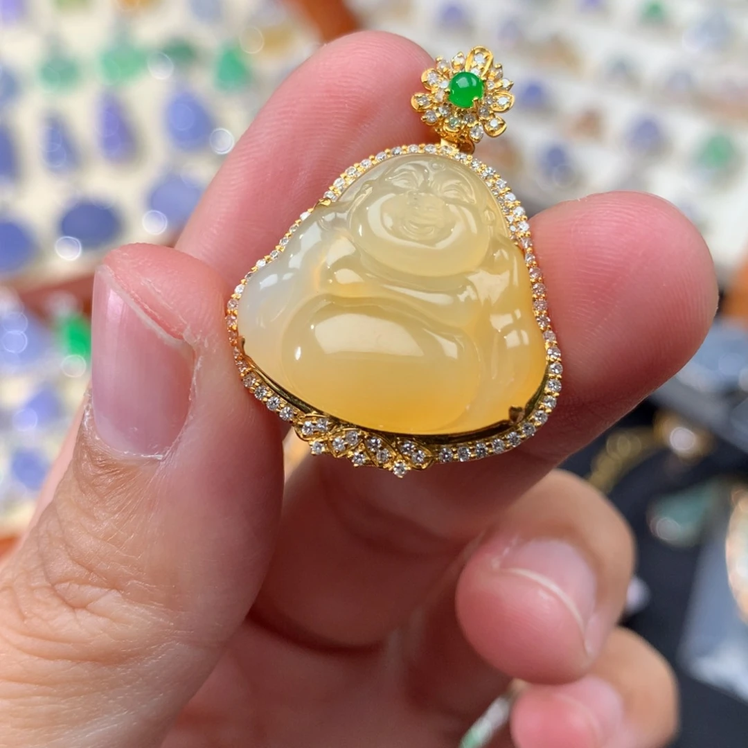 吊坠(不含链)18K金镶嵌翡翠