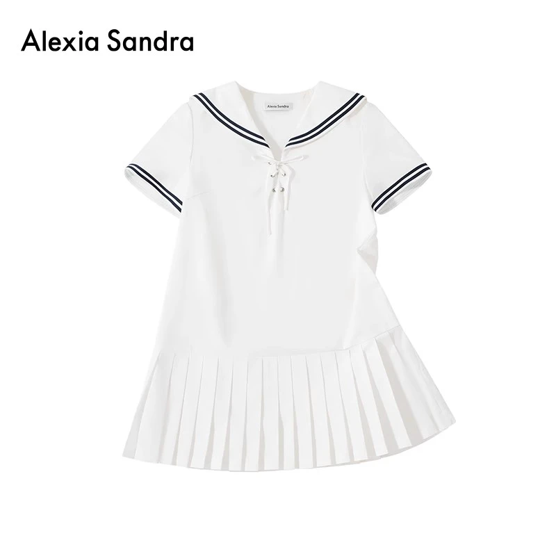 【茉舍】Alexia Sandra 海军领绑带领口压褶连衣裙女125107-1280