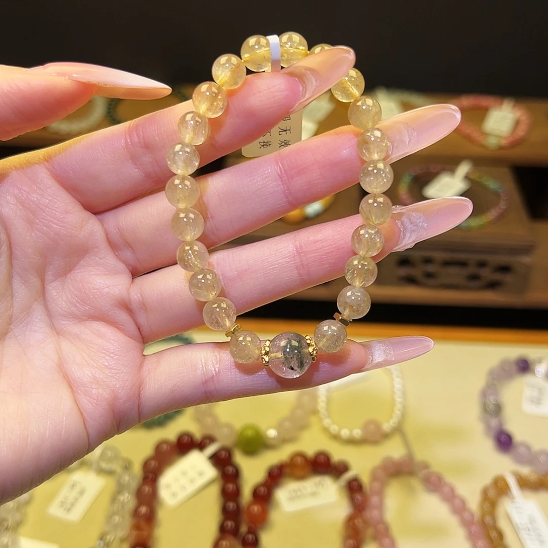 水晶手串银S925镀金镶嵌金发1020