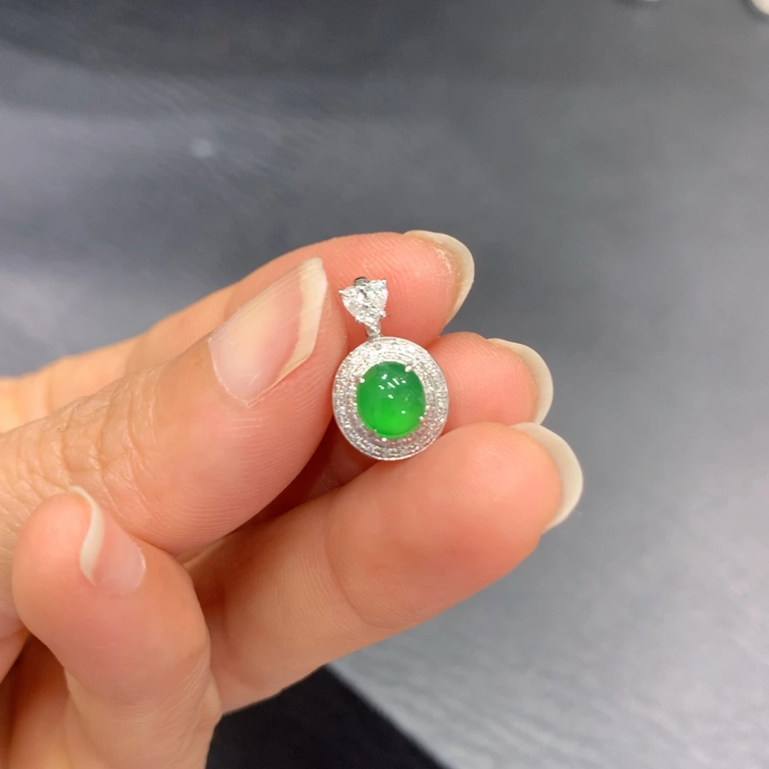 翡翠18K金镶嵌吊坠(不含链)