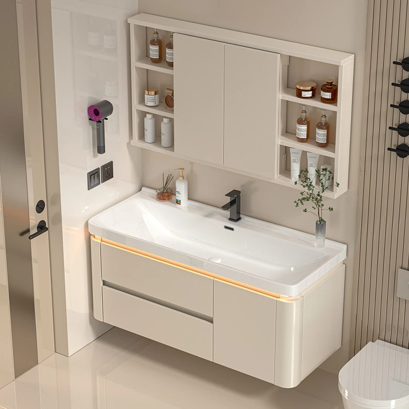 海洋大盆浴室柜陶瓷一体盆洗脸盆柜组合洗手池卫生间洗漱台面实木