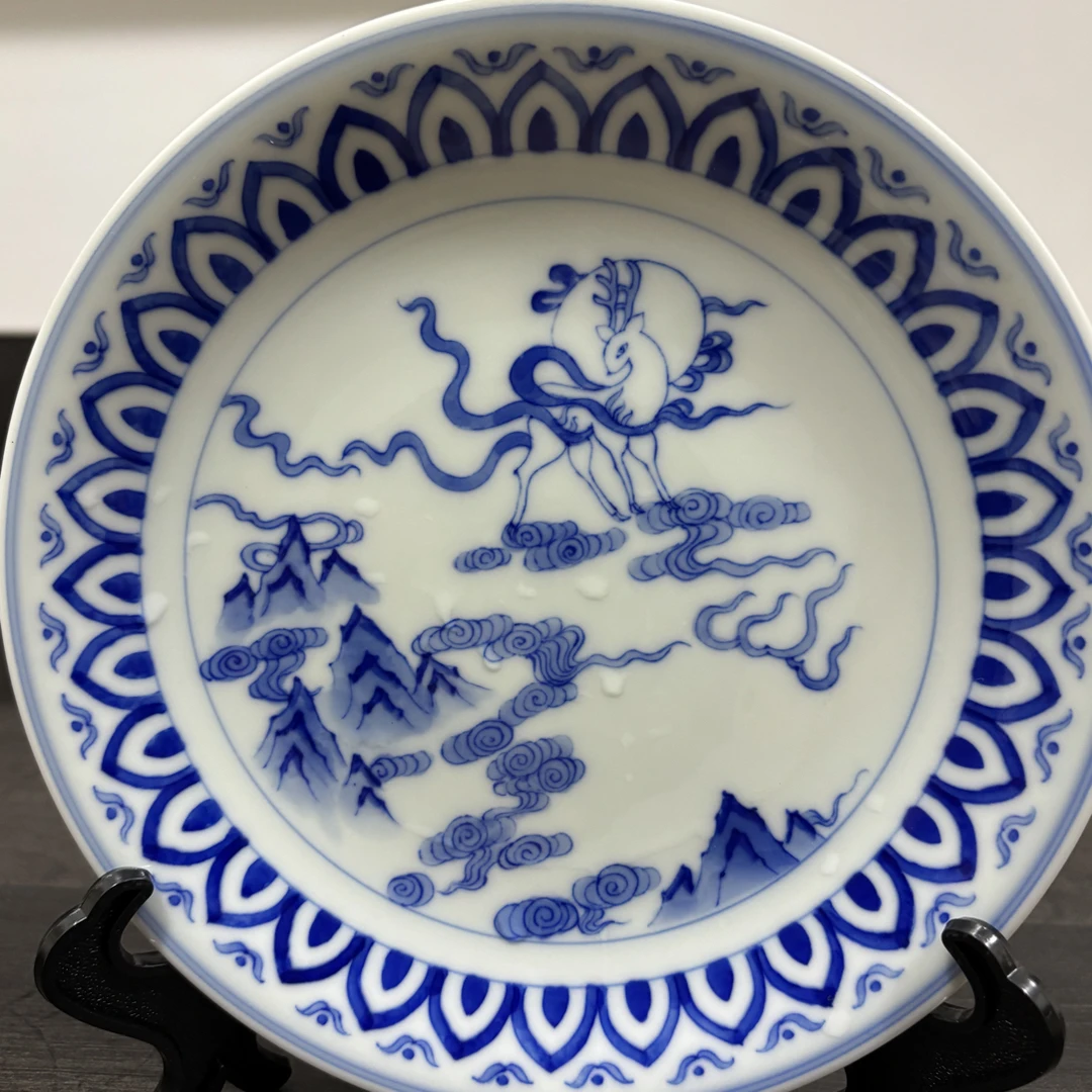 【夏日特惠】景德镇手绘青花九色鹿壶承精美手工青花瓷陶瓷茶盘16cm