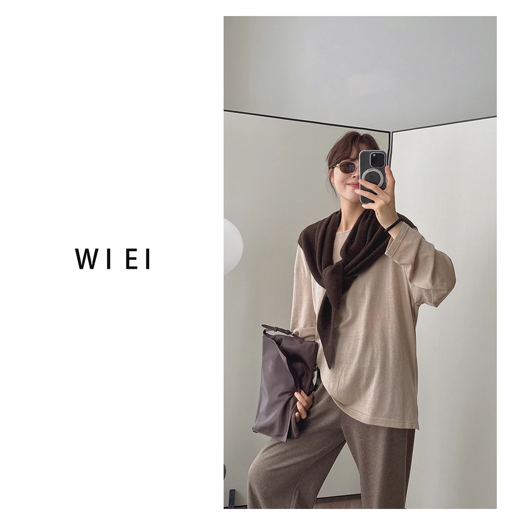《WI EI》奶糕*时髦松弛 羊毛 多造型围巾领 宽松舒适针织衫 25115