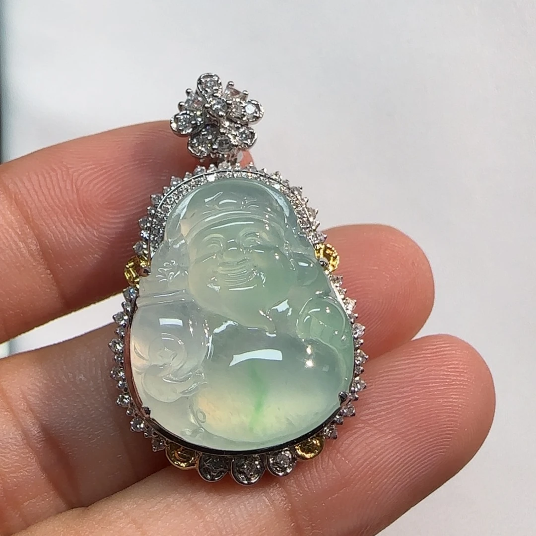 翡翠18K金镶嵌吊坠(不含链)财神