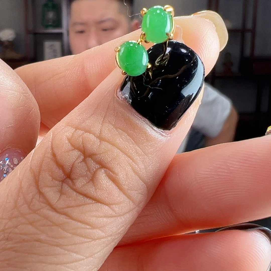 翡翠银S925镶嵌耳饰耳环26