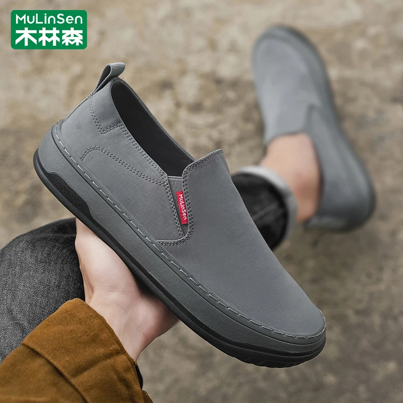 木林森布鞋男2025新款秋季透气一脚蹬男鞋运动休闲软底帆布鞋男士