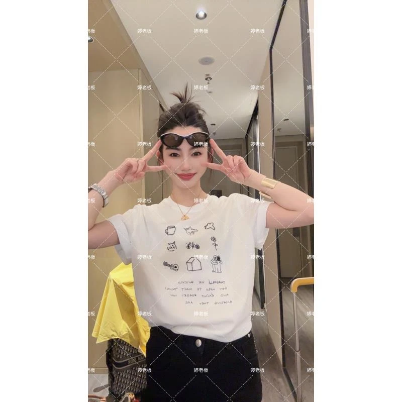 『婷老板』新款、九宫格小字母百搭两色T恤333-6
