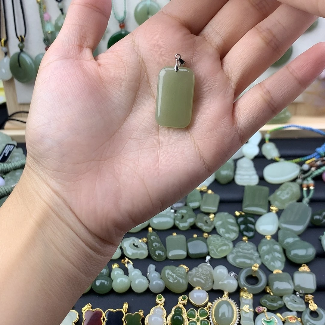 和田玉银S925镶嵌吊坠(不含链)