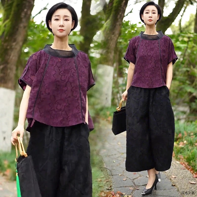 洋气时尚2025夏季新款女款宽松短袖上衣配半身裙套装显优雅显瘦有