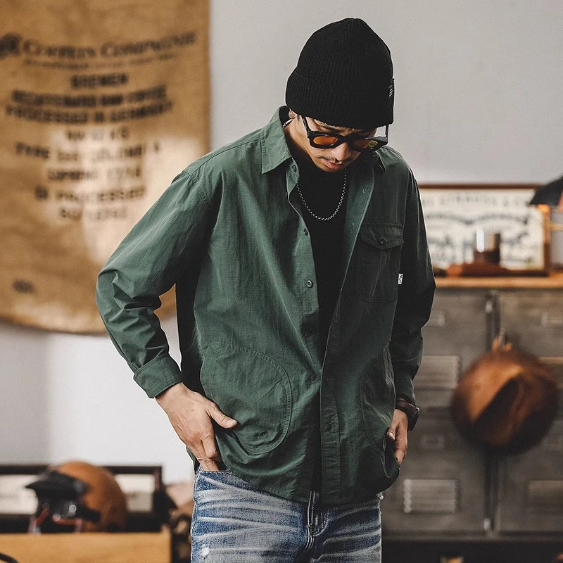 春秋季新款军绿色工装衬衫男长袖新款山系户外猎装休闲夹克外套男