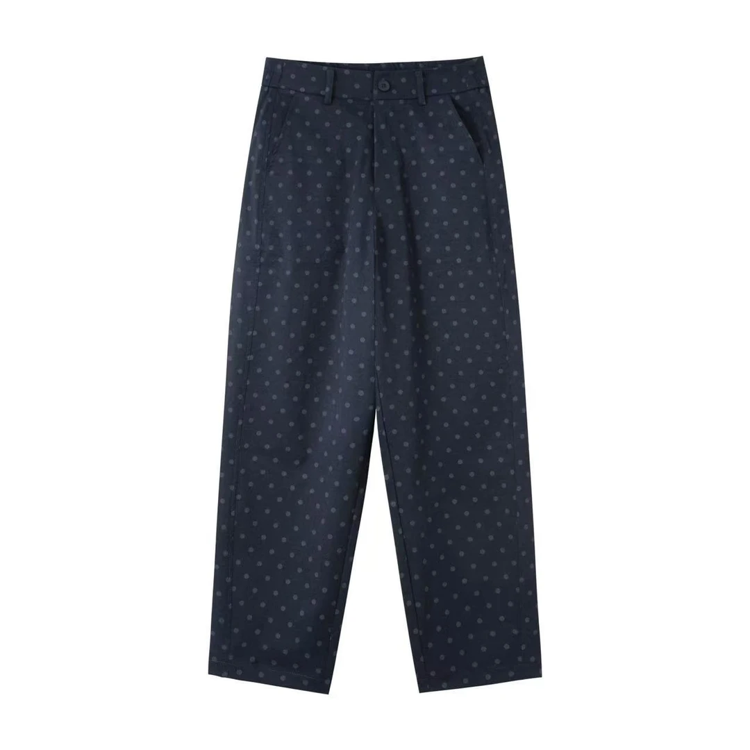 【妍茹定制】女极简风秋季高腰抗皱圆点时尚百搭休闲九分裤女