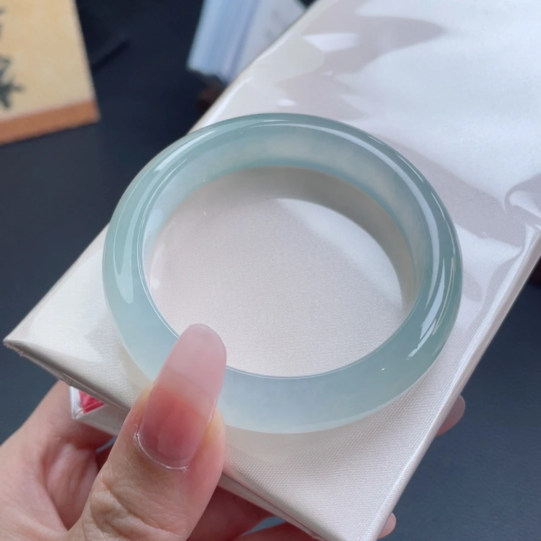 未镶嵌手镯翡翠52.4冰湖蓝 整圈一致炸光感 完美 6号