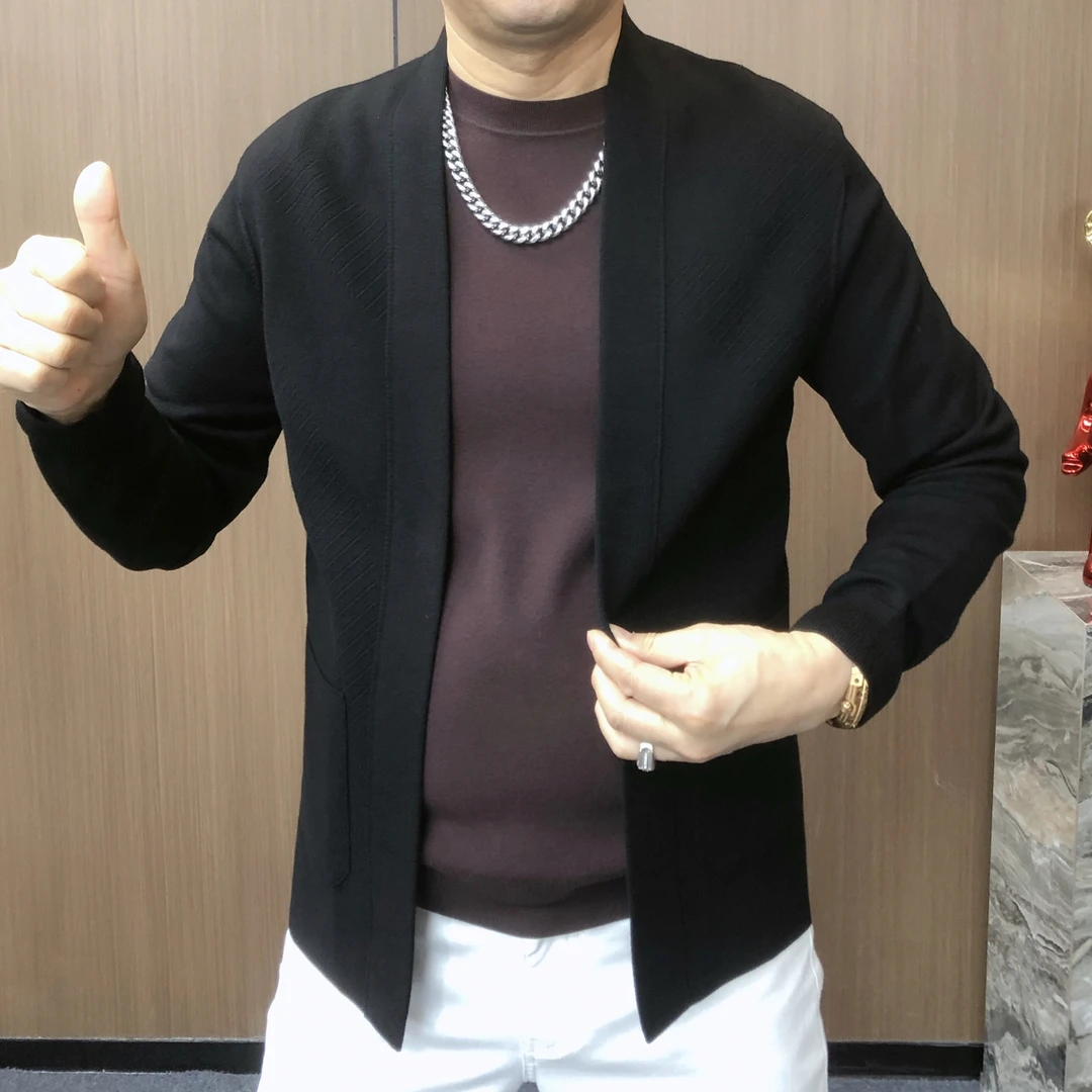 （秋季新款）男士高端轻奢时尚潮流气质百搭针织V领开衫外套（6358）