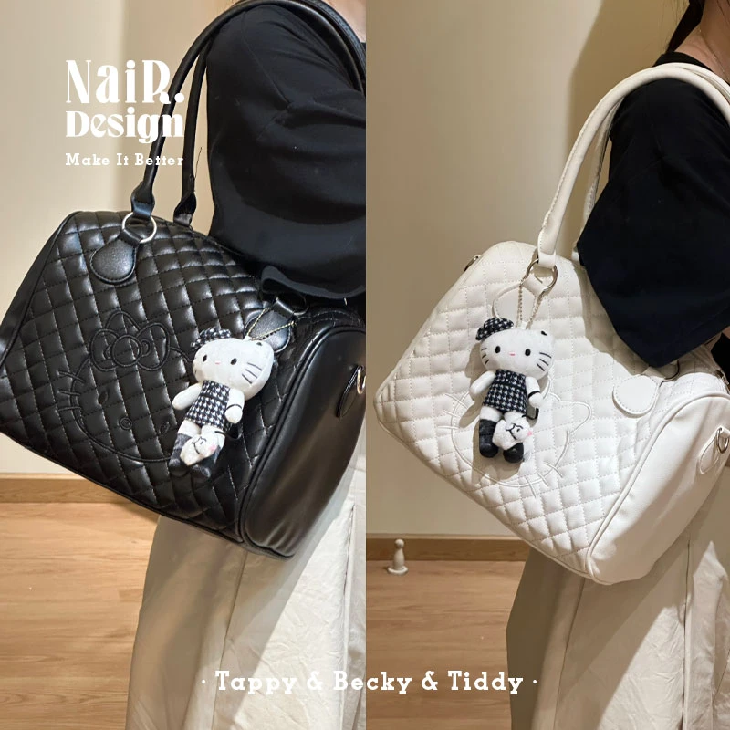 古莉奈尔黑白印花KT波士顿包个性小众感单肩斜挎大容量新款通勤包