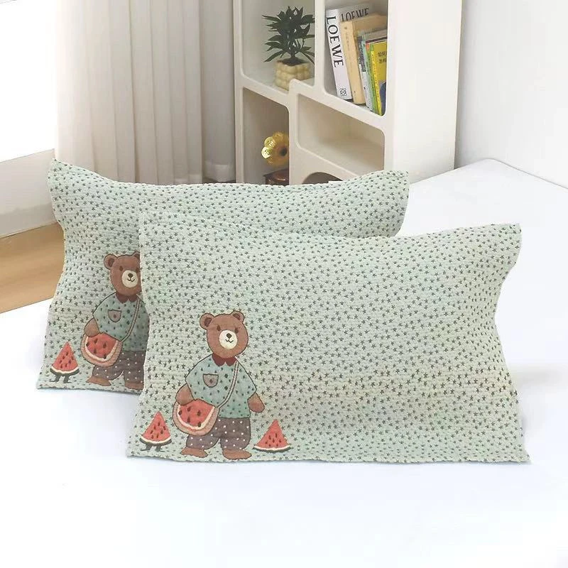 【百优】纯棉皱皱纱枕巾卡通一对透气四季不掉色枕巾枕头巾