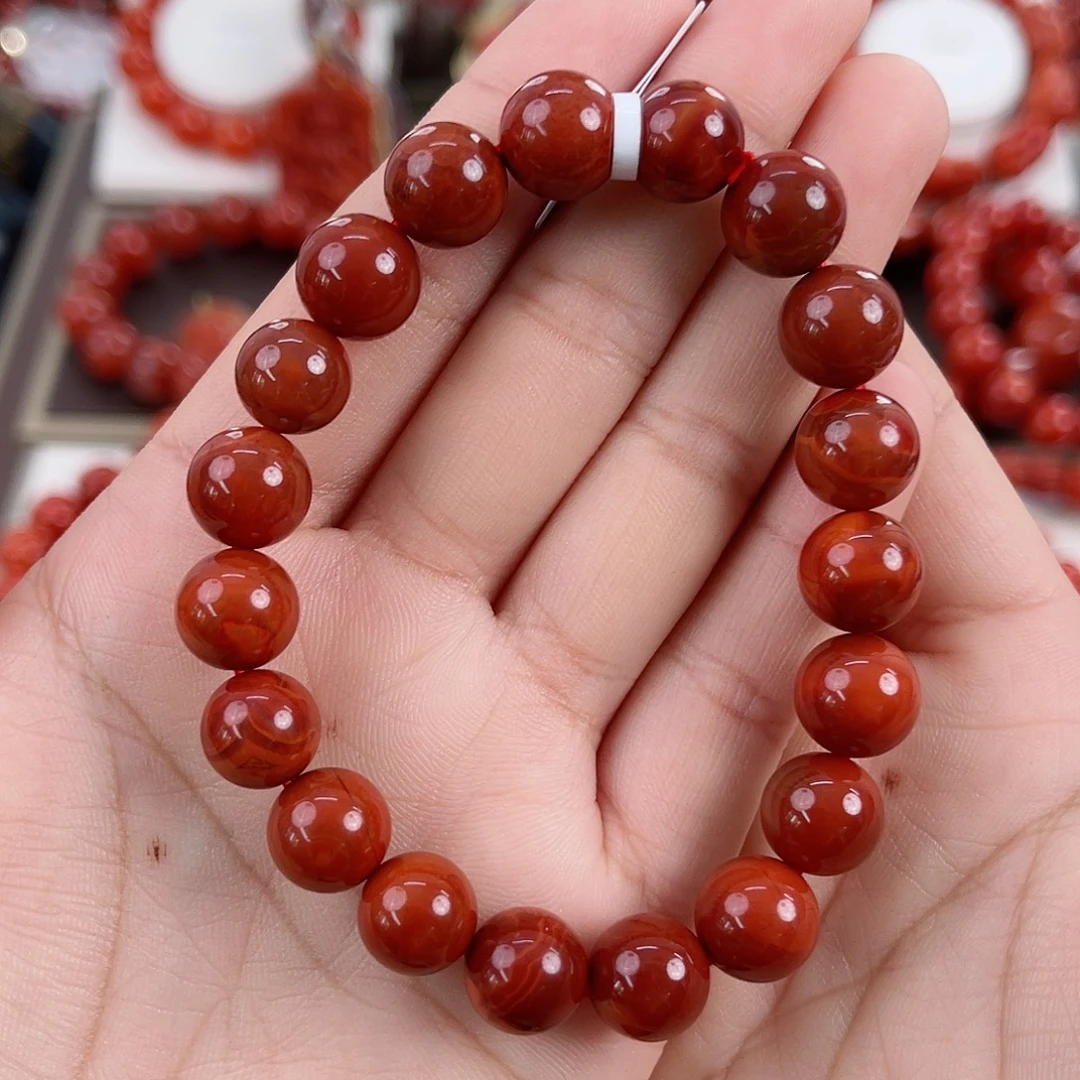 南红玛瑙未镶嵌瓦西牛血红双色火焰单圈10mm