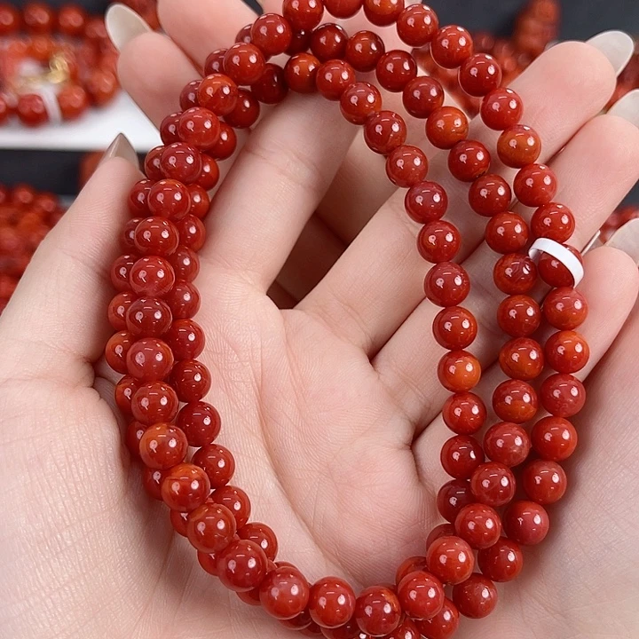 南红玛瑙未镶嵌瓦西锦红玉化7mm多圈