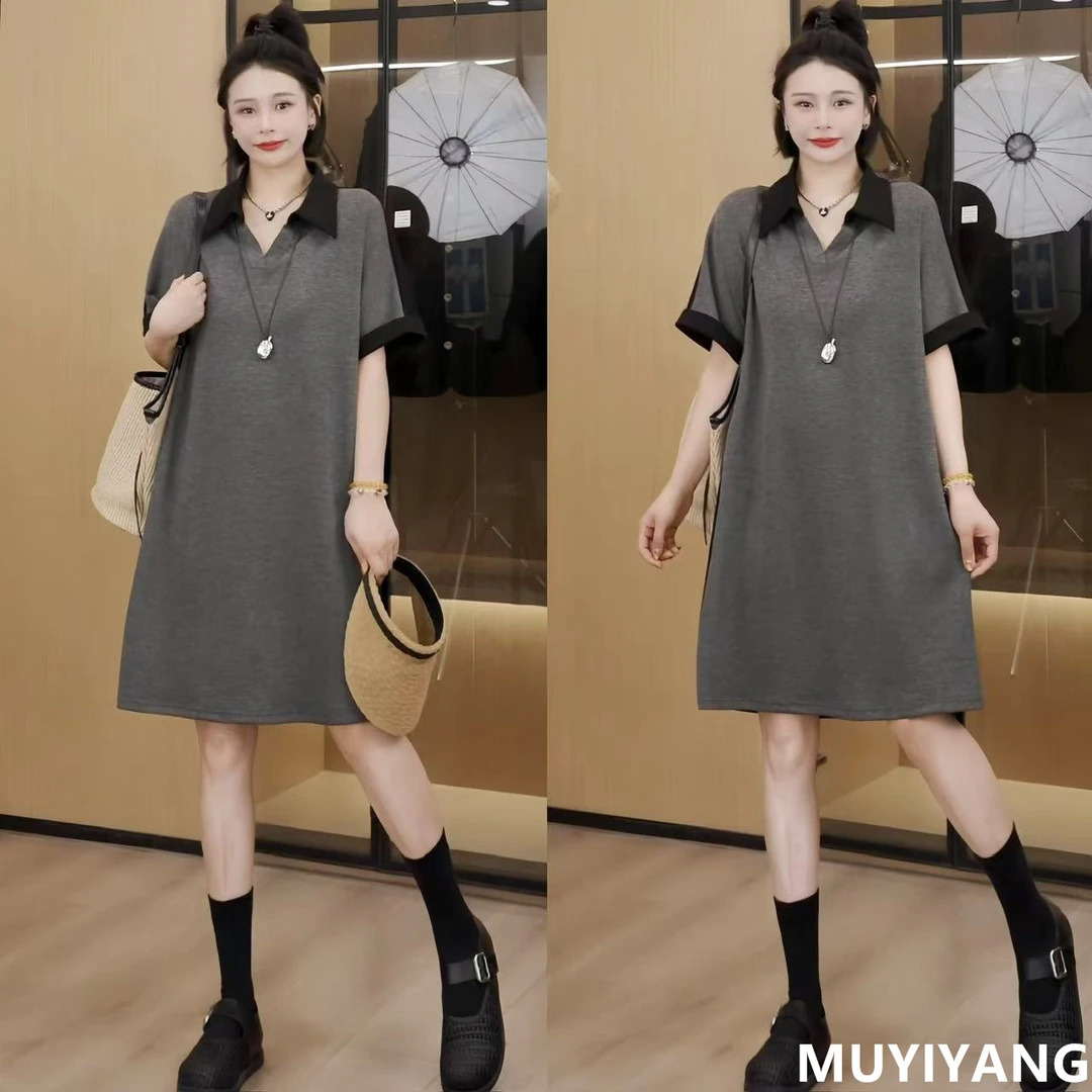 【向晚】独特设计感polo领拼色高定版连衣裙 裙长93 25-182#