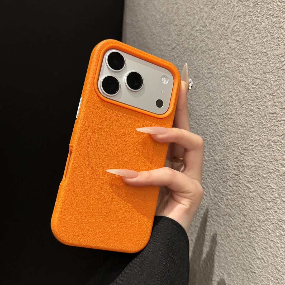 新款荔枝纹磁吸适用苹果17promax手机壳网红iPhone16时尚15简约14