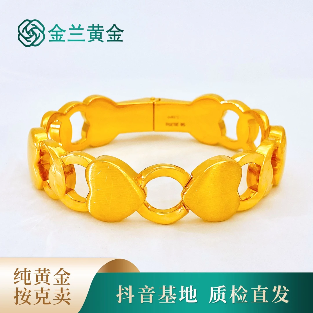 金兰黄金【仲夏夜之心】爱心开口手镯时尚轻奢简约百搭双旦同庆