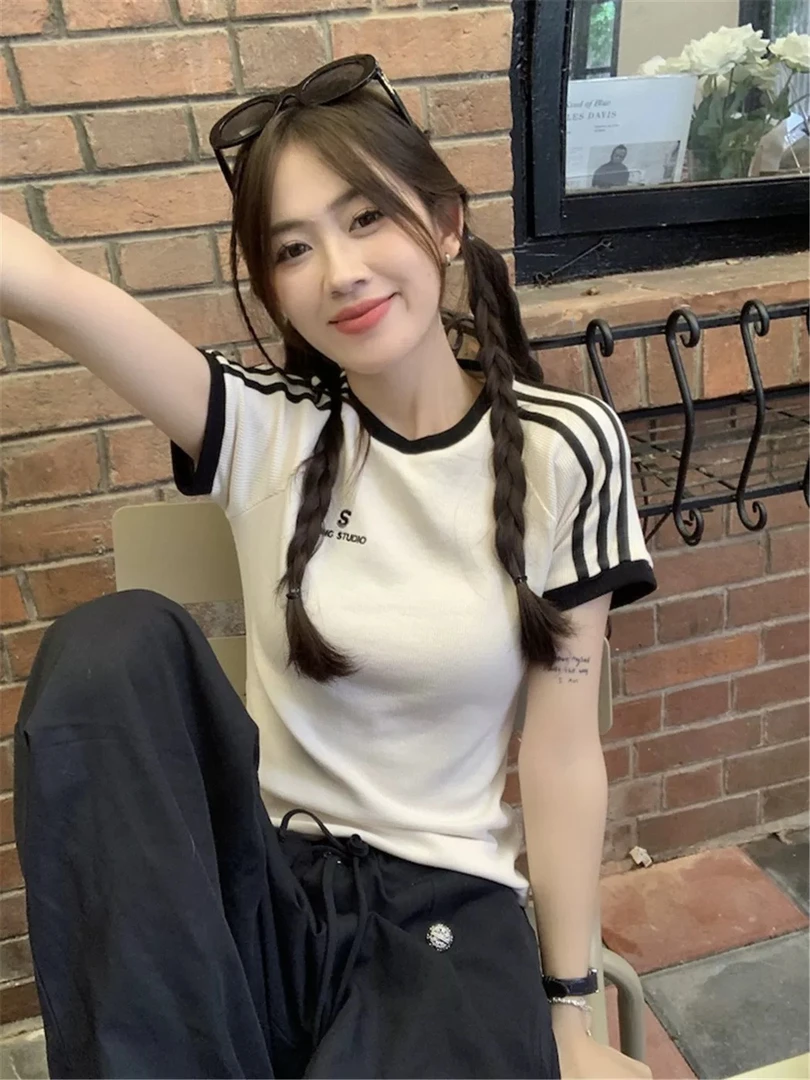 《盈盈家》拼色条纹T桖上衣2475