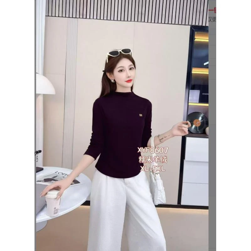 8607#M字母半高领打底衫上衣女