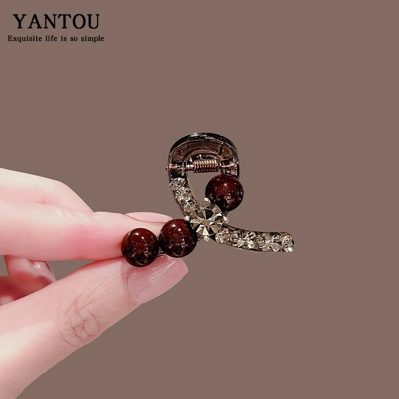 优雅高级感水晶轻奢红色公主头抓夹刘海夹2025新款后脑勺半扎发夹