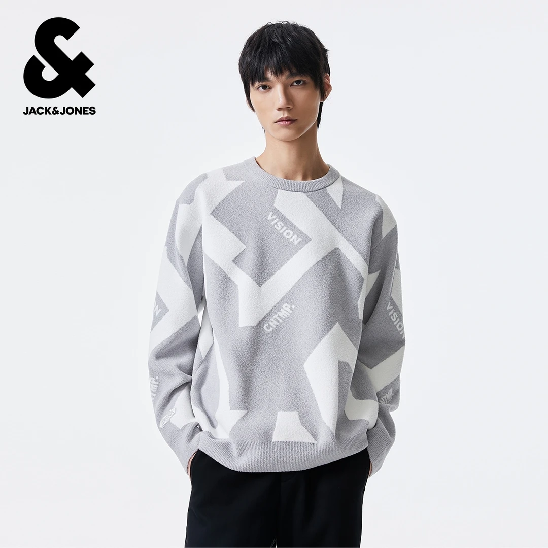 杰克琼斯男装毛针织衫冬季新款舒适通勤雪尼尔宽松圆领套头毛衣