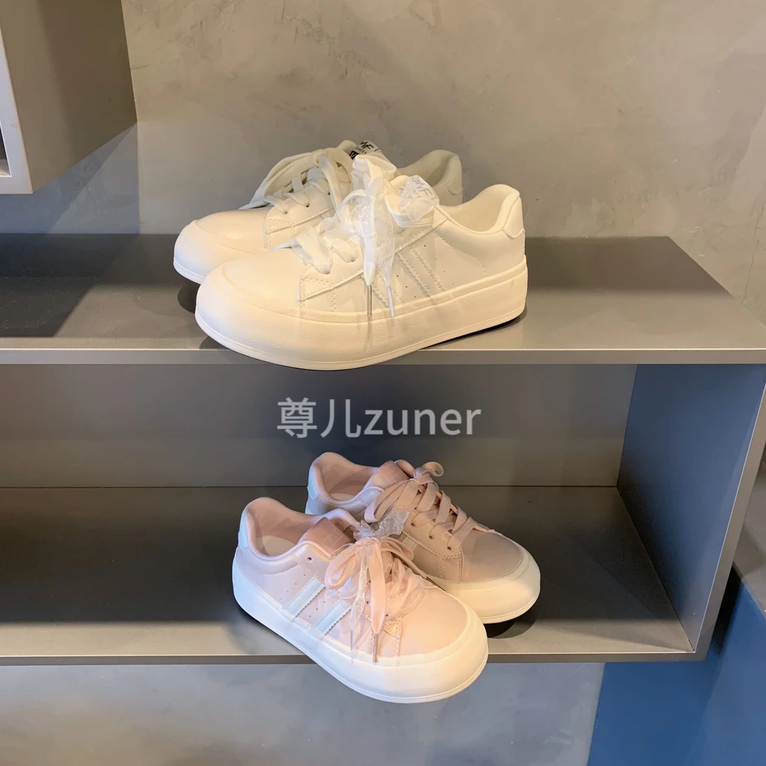 尊儿厚底休闲鞋极简风女鞋透气平底系带小众日系低跟ins圆头