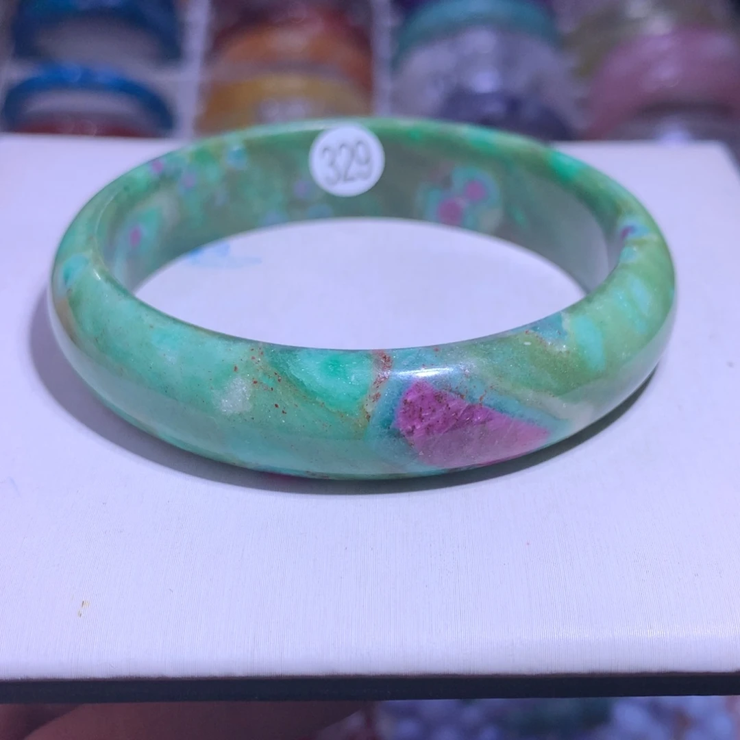 银S925镶嵌手镯水晶红绿宝60.7圈329