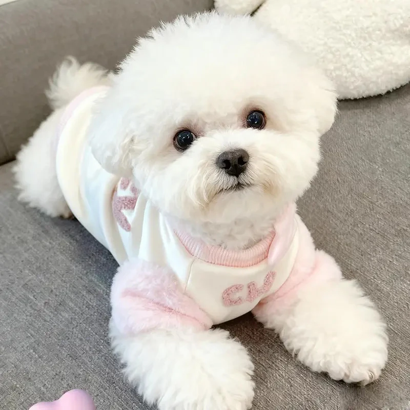 狗狗衣服秋冬季可爱毛巾绣加绒两脚衣居家服泰迪马尔济斯冬天卫衣