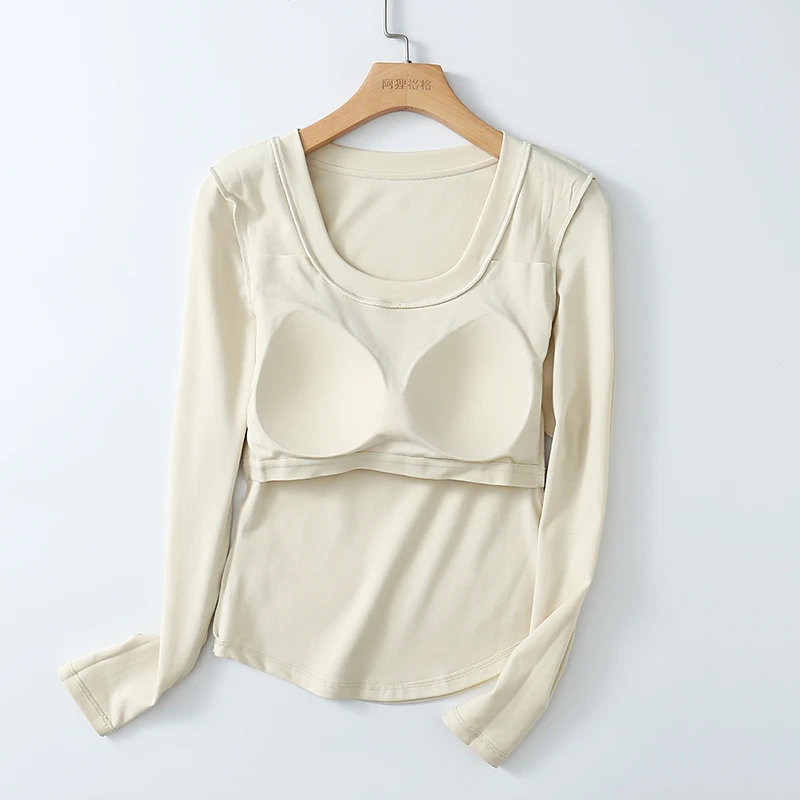 天丝莱赛尔 C位小蛮腰 秋季长袖打底衫女 带胸垫自由杯 阿狸格格