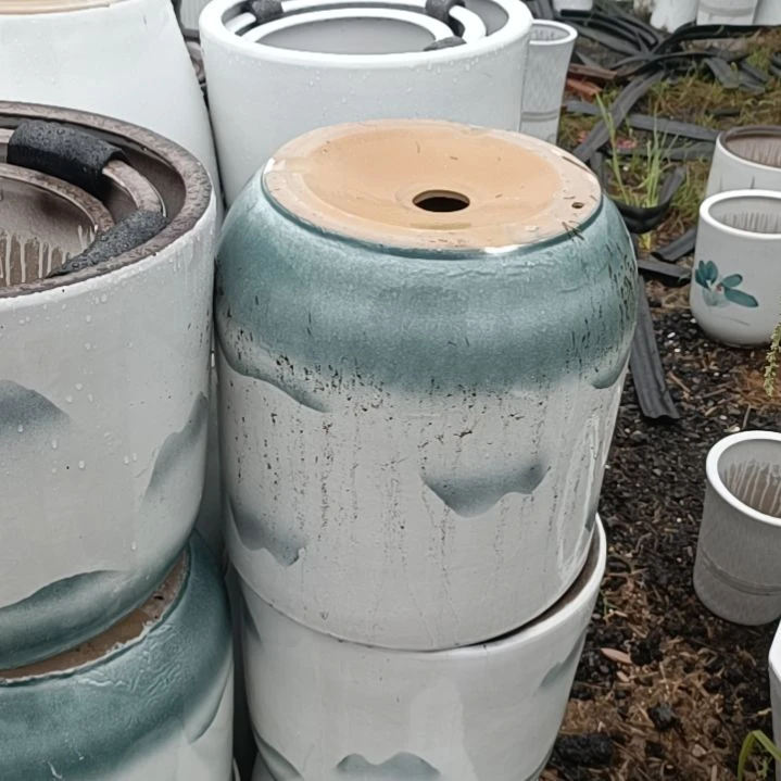 瑕疵花盆一套三个山水圆筒