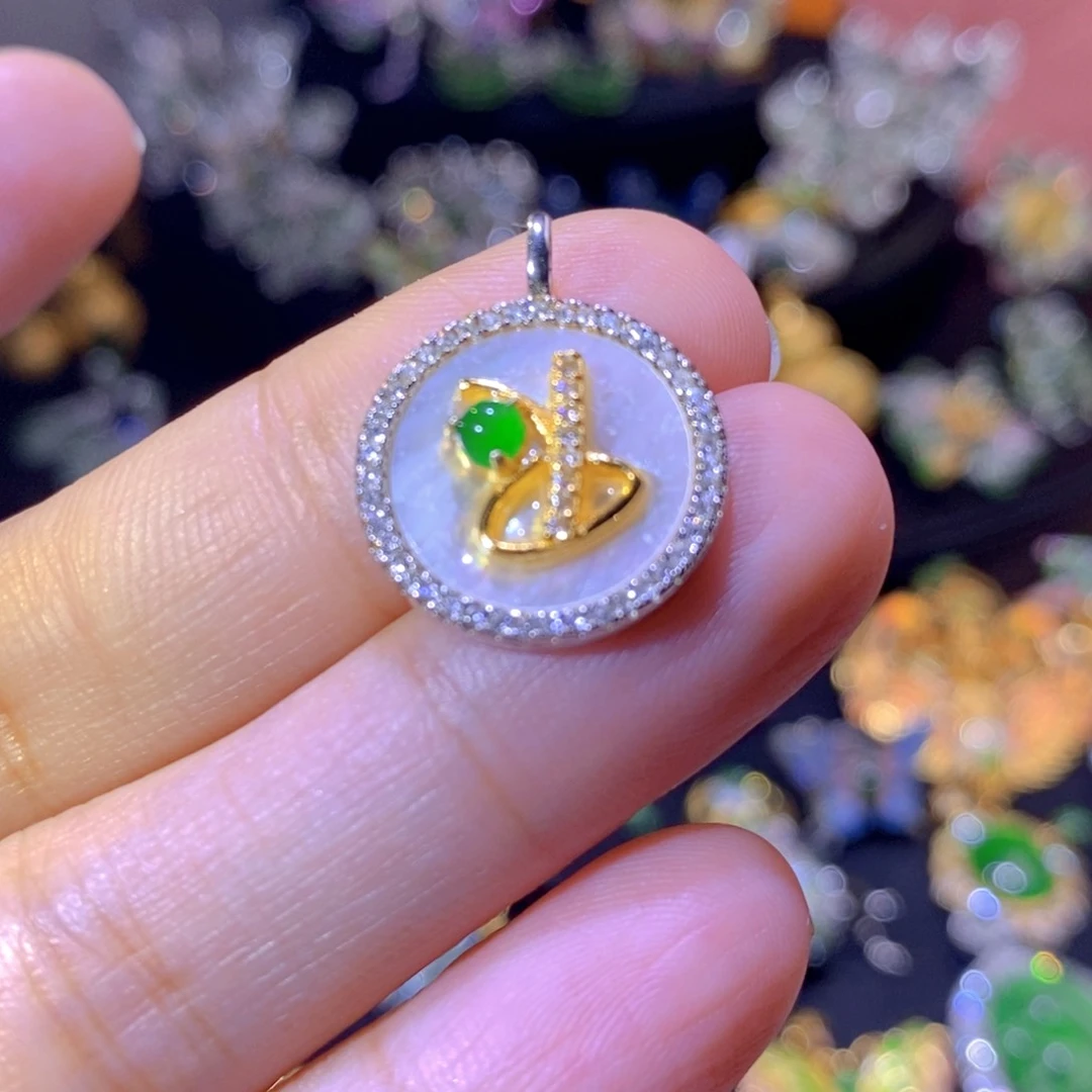 翡翠银S925镶嵌颈饰天然翡翠