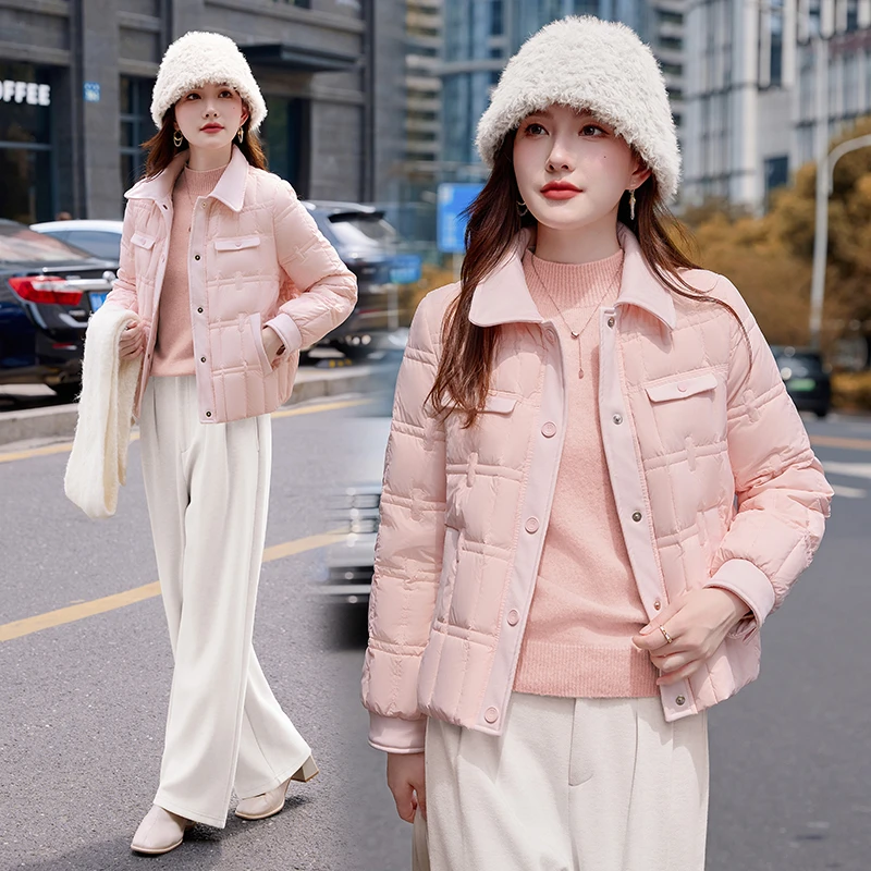 短款羽绒服女士高端百搭小个子冬季2025年新款翻领白鸭绒保暖外套