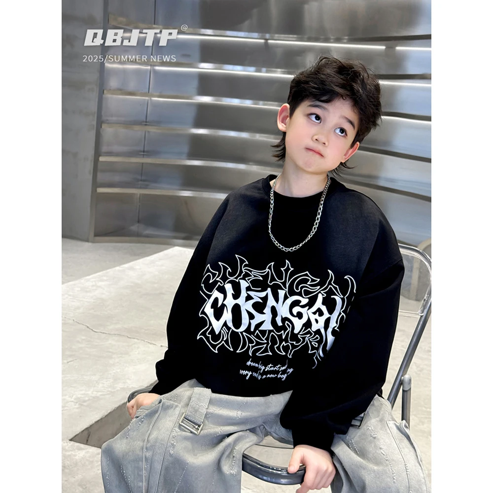 Q宝家童品3月新款 男童长袖T恤春夏儿童百搭打底中大童休闲上衣潮