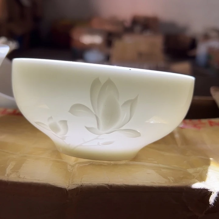 国营尾货骨瓷玉兰碗一对口径12
