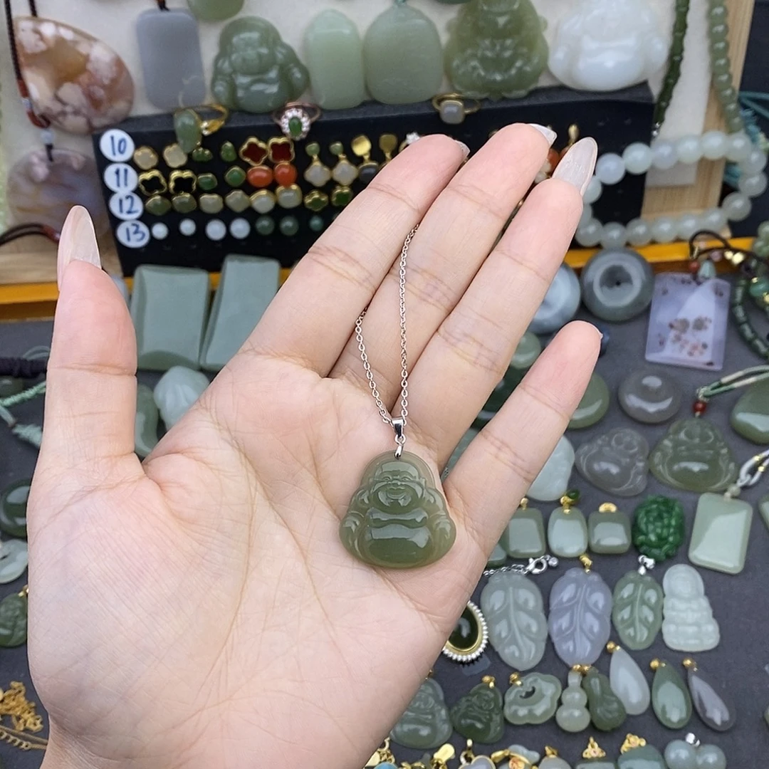 和田玉银S925镶嵌吊坠(赠链)