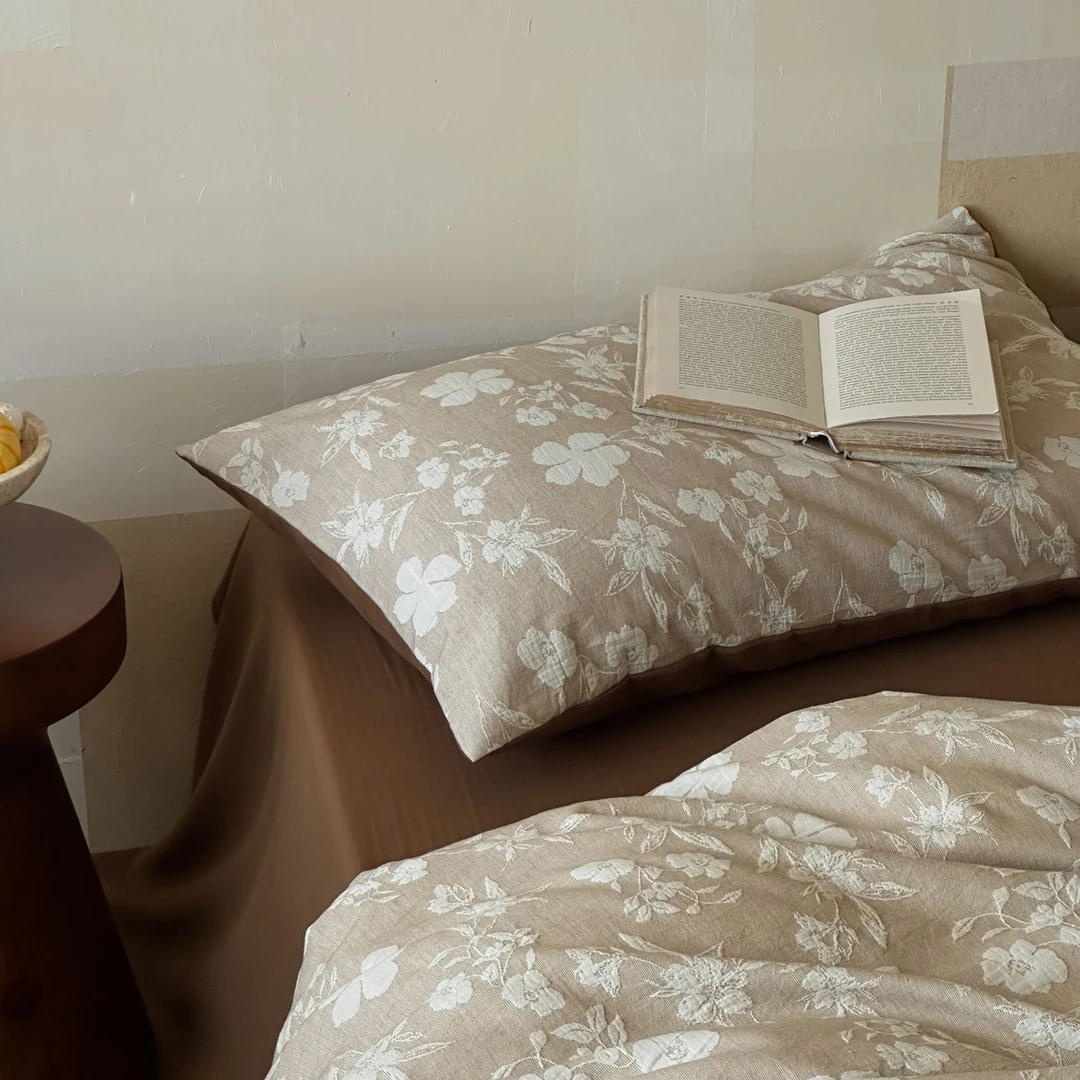 森系小花枚/纯棉色织大版提花简约全棉四件套被套床单高级感床品