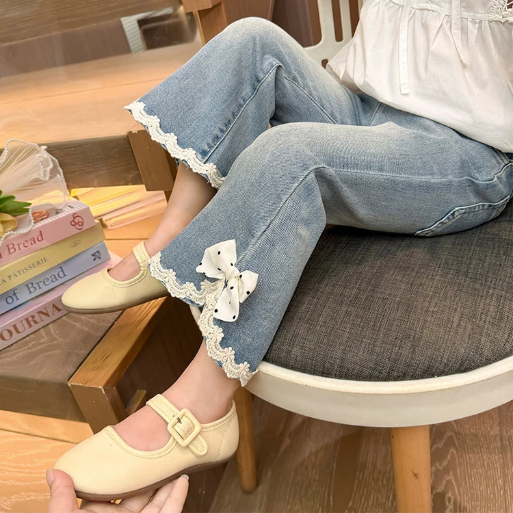 女童裤子韩版牛仔裤子女微喇牛仔裤子时尚开叉弹力女童春秋 牛仔