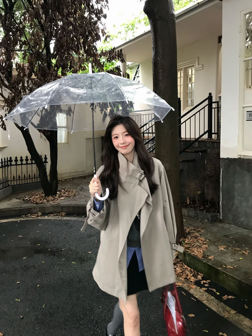 Even一雯【深秋唱片】韩系高智感英伦风高级感卡绿色中长款风衣外套