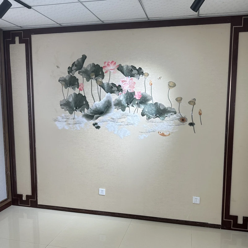 独绣刺绣无缝壁布独秀荷花客厅电视沙发背景墙布新中式独秀言绣