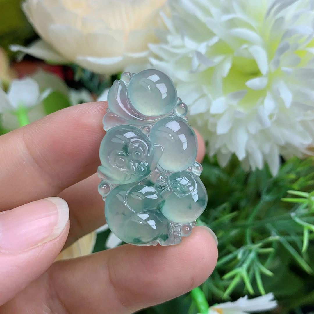 缅甸天然翡翠A货玉石高冰起光飘花猴子吊坠霞尺寸38.2/22/5.3mm