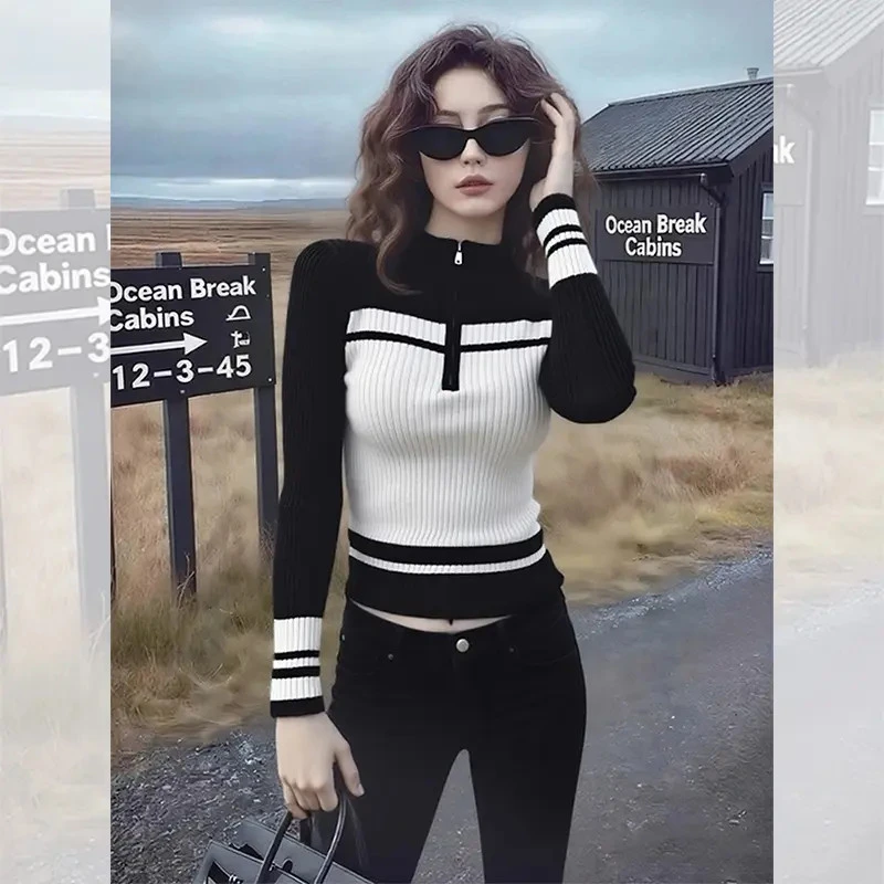 独特漂亮内搭小衫半高领毛衣女装秋冬季洋气高贵针织衫打底上衣服