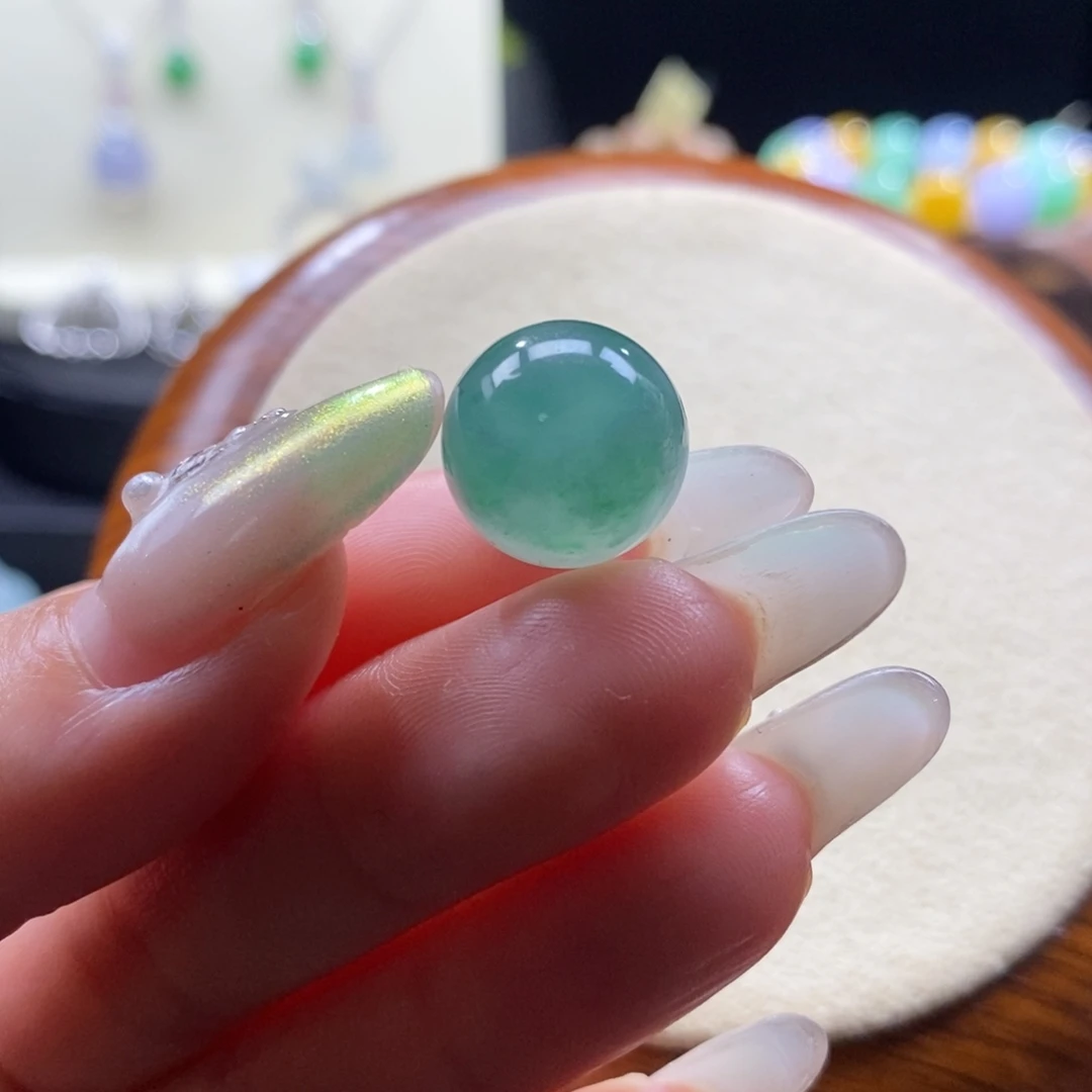 翡翠未镶嵌颈饰翡翠蓝底飘花珠13.6mm