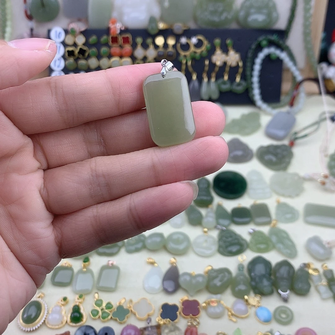 和田玉银S925镶嵌吊坠(不含链)