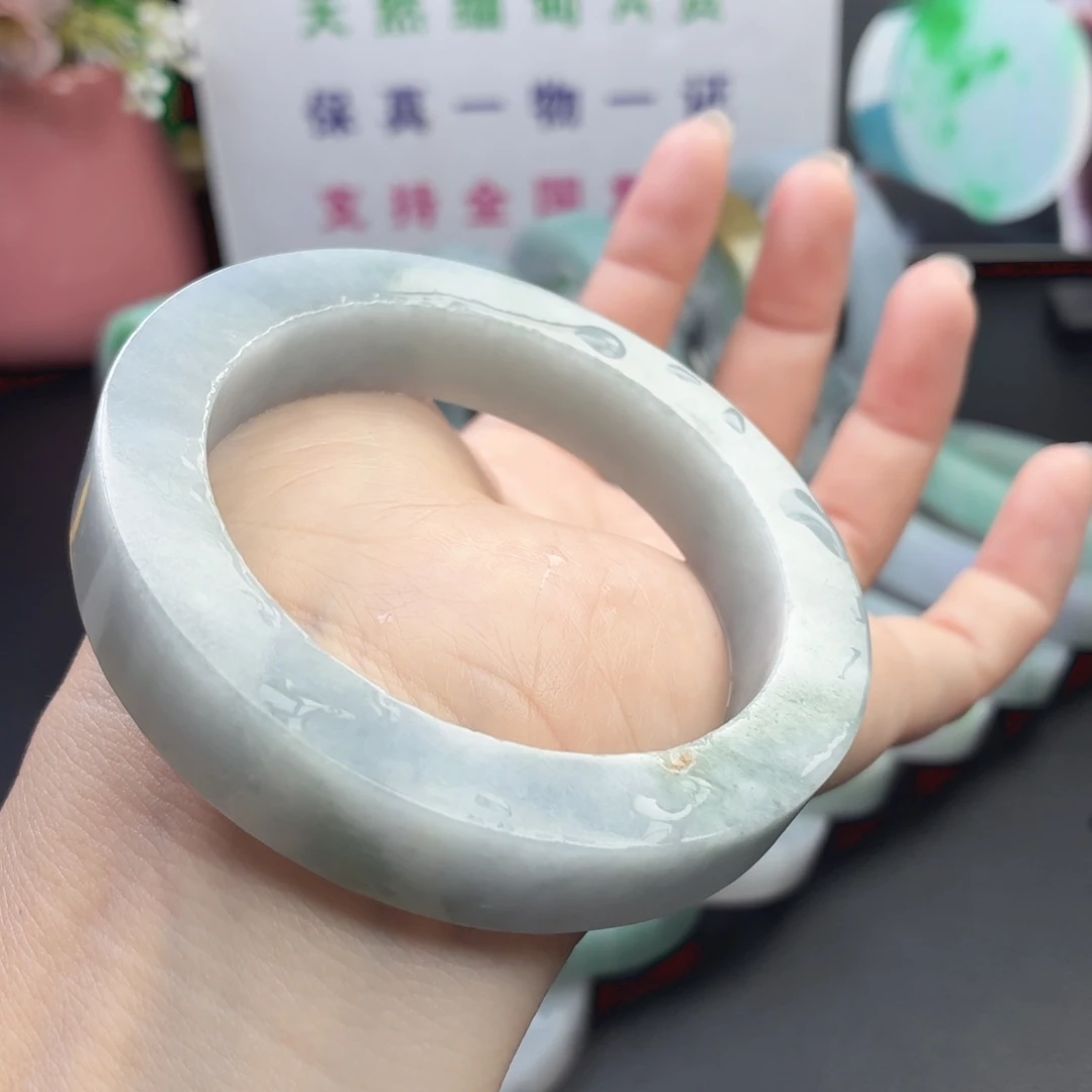 定制翡翠未镶嵌洒金手镯蓝调 飘花