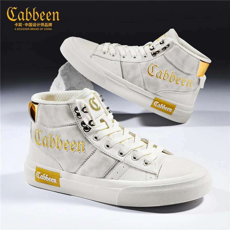 卡宾高帮鞋子男潮鞋冬季新款白色休闲高端潮牌休闲鞋百搭男士板鞋